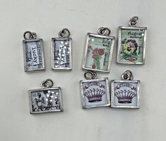Vintage Lot Charms Silver Tone Double Sided Crown Flowers Lucky