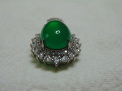 vintage faux emerald glass clear sparkling clear czs silver plated pendant