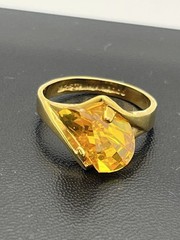 Gold plated fancy cut yellow orange stone cocktail ring size 8.25 vintage