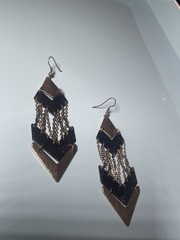 Vintage Geometric Chandelier Dangle Earrings Bronze Tone Layered Chevron Chain