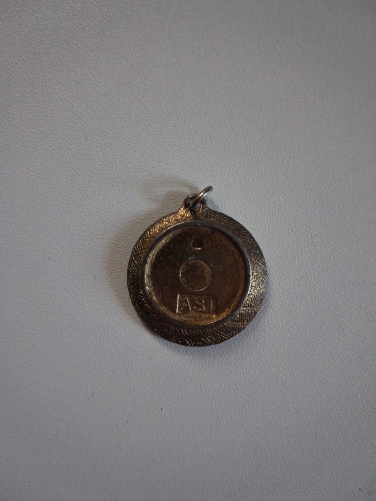 vintage Round Silver Metal Pendant Charm, Signed ASI Mark, No Stone, Unisex