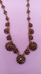 NO TARIFF Antique Bohemian Garnet Necklace Gold Tone VIntage 8 7/8″