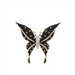 Vintage Black Enamel Butterfly Brooch Gold Tone Crystal Rhinestone Pin