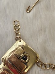 LILLO Israel Vintage Modernist Brass Pendant Necklace Neck Ring Cabochon Signed