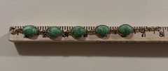 Vintage Faux Jade Scarab Oval Bracelet Gold Tone Green Bezel Set 5 Gemstones