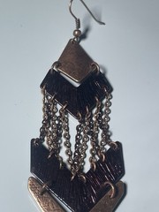 Vintage Geometric Chandelier Dangle Earrings Bronze Tone Layered Chevron Chain