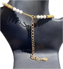 Vintage 18″ Hong Kong Goldtone Bamboo And Round White Bead Necklace Hook Clasp