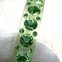 Vintage Art Deco Lucite & Rhinestone Bangle Bracelet Green Clear 8-1/4” IC
