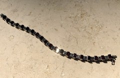 ❤️✨VINTAGE Sterling Silver EMERALD CUT GARNET & MARCASITE ESTATE Tennis Bracelet
