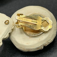 Vintage 80s 90s Jeff Lieb Elephant Clip-On Earrings Cream Gold