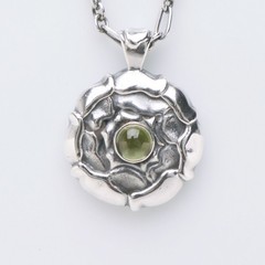 Georg Jensen Vintage August Birth Pendant Necklace Peridot Silver 925 w/ Box