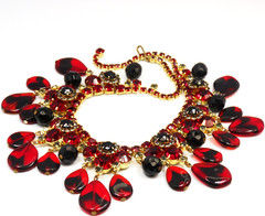 Rare Book Piece ’63 Vintage Juliana D&E Red with Black Drops Dangle Bib Necklace