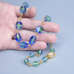 Uranium Necklace 18” Vaseline Blue Glass Czech Vintage Beads Women`s Jewelry
