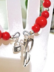 Vintage Handmade Unisex Adult Adjustable Red Beaded Bracelet with Charms