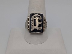 Victorian 10k A Monogram Black Onyx Ring Midnight Signet Ring. Statement Ring.