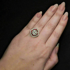 Art Deco Lab-Created Diamond & Ruby Halo Engagement 14K Two Tone Gold Over Ring