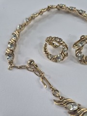 Vintage Crown Trifari Rhinestone Necklace Bracelet Earrings Full Set Original
