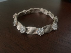 Vtg Crown Trifari Alfred Philippe Clear Stone Birthday Ribbon Gold Tone Bracelet