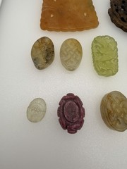Lot of 17 Carved Semi Precious Stone Pendants Jade Agate Quartz Vintage Chinese
