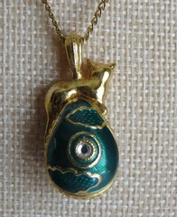 Vintage Edgar Berebi “Golden Cat on the Moon” Enamel Egg Pendant Necklace