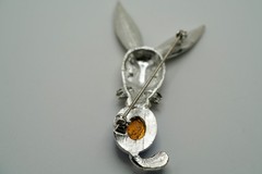 Vintage Silver Blue Jelly Belly Rhinestone Bunny Mouse Brooch 7.2cm JB2