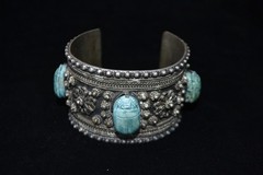 Vintage Revival Scarab Cuff Bracelet Sterling Silver With 3 Turquoise Stones
