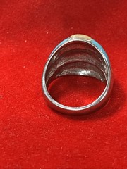 Vintage Unisex Adult Silver-Tone Taupe Red Blue Ring Size 8 (FC118-1 Q6246
