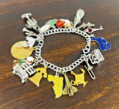 Vintage Charm Bracelet 1980s Style with 18 charms. 6.5″ 45.8 grams Sterling, GF