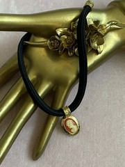 1928 Brand Cameo Choker Mini PhotoHolder Necklace Black Velour Golden Hardware