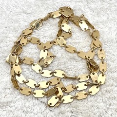 Vintage Dog Tag Link Necklace Gold Tone Flapper Length 48″