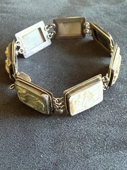 ANTIQUE 800 Silver 14KT GOLD CARVED Cameo SHELL DAYS OF THE WEEK BRACELET As Is