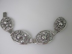 Vintage Danecraft Sterling Silver 925 Art Nouveau Floral Repousse Panel Bracelet