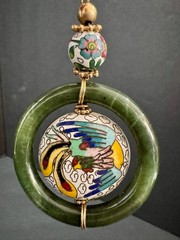 Lot of 3 Vintage Asian Style Pendant Necklaces Cloisonne Jade Look Cinnabar Styl