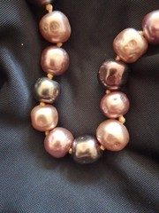 Vintage Glass Baroque Metallic Pearl Choker Hand Knotted 15″