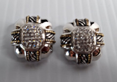 Vintage TJ CZ Clip-on Earrings Silver & Gold Tone 1980s High End Any Occasion