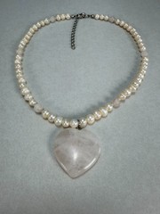 Freshwater Pearl Rose Quartz Heart Pendant Necklace Romantic Elegant