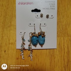 Xhilaration 3 Pair VTG Earring Set Faux Turquoise Seahorse Nickel Free NOS Y2K