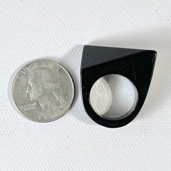 Vintage Lucite Ring 5.75 Black Asymmetrical Rectangle Modern Chunky Statement