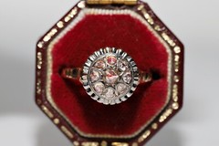 Antique Circa 1920s 18k Gold Natural Rose Cut Diamond Decorated Ring