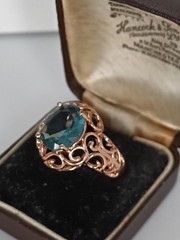 Vintage 1990-s 14 Ct Rolled Gold Aquamarine Ring Size UK P 1/2 US 8 Hallmarked!