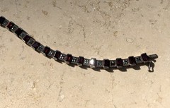 ❤️✨VINTAGE Sterling Silver EMERALD CUT GARNET & MARCASITE ESTATE Tennis Bracelet