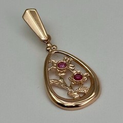 Chic Vintage Original Soviet Rose Gold 583 14k Pendant With Ruby 1,75 g.
