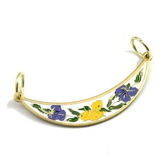 Vintage Pendant Enamel Flower Crescent Moon Jewelry Gold Plated Double Loop