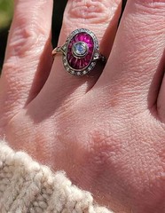 Art Deco Style Lab Created Diamond & Ruby Anniversary 14K White Gold Finish Ring