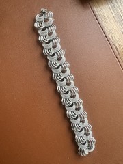 Vintage 60s Panel Link Bracelet Silver Tone Textured Rope Look 7”