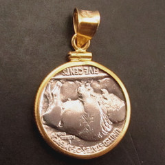 Coin Pendant Vintage Indian Head Nickel 14K Gold Filled Bezel Soldered Bail