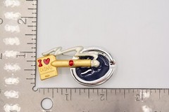 Danecraft Vintage Cigar Pin Brooch I Love Cigars Ash Tray Gold Silver NOS BinA7