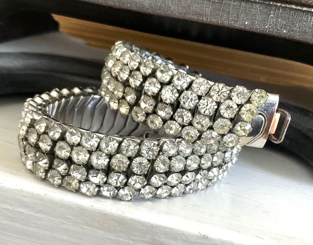 RHINESTONE Expansion Flex CHOKER NECKLACE Vintage Estate DIY As Found Airflex