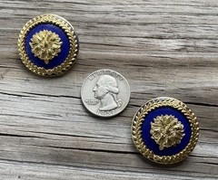 Vintage MMA Earrings Gold Tone Blue Enamel Statement 1989 80s 1980s Unique Gift