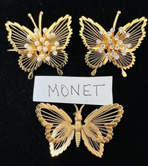 Lot 65 Vtg BUTTERFLY BROOCH Rhinestone Enamel 925 800 Silver GF Monet Trifari